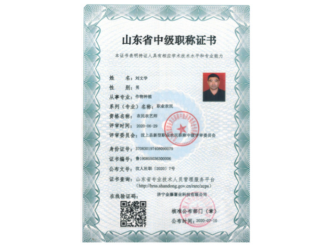 山東省中級職稱證書